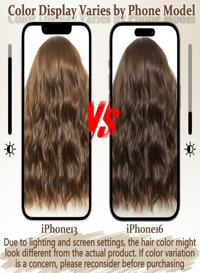 BUPPLER باروكة بوبلر، طول متوسط 18 بوصة، شعر صناعي مموج مع خصلات محسّنة، باروكة شعر طبيعي للاستخدام اليومي والحفلات/الهالوين، 18 بوصة، بني عسلي - Image 4